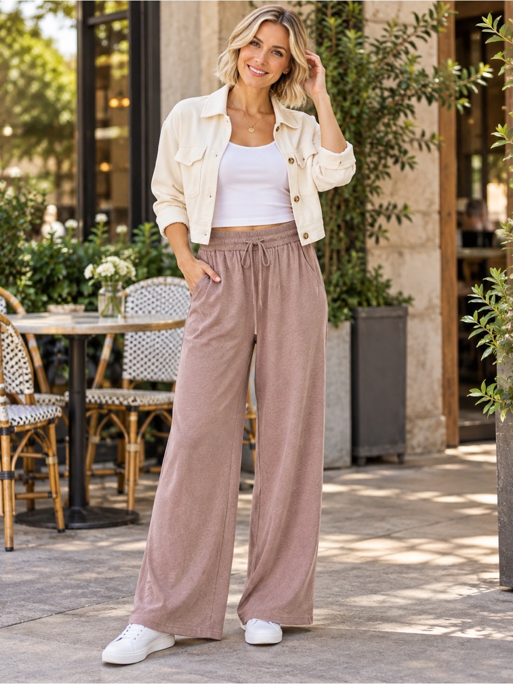 Halara Wide Leg Drawstring Joggers Dusty Mauve Size Large NWT